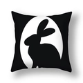 Linen Easter throw pillow cover featuring a minimalist black rabbit silhouette pattern - White Large Black Rabbit Silhouette Style (22DM9-17)