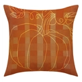 Herbst Kissenbezug mit orangefarbenem Karomuster und Kürbis für Thanksgiving Deko - Quadratisch (Einzelner Kissenbezug) / Minimalistisches Linien Kürbis Design (23YM39-4)