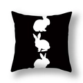 Square linen Easter pillowcase featuring three white rabbit silhouettes on black background - Black Background Vertical Three White Rabbits Style (22DM9-18)