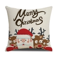 Linen Christmas pillowcase featuring Santa and reindeer print with Merry Christmas text - 45x45cm (Single Cover) / Santa Claus Style (22YM17-2)