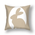 Easter linen pillowcase with modern taupe rabbit silhouette print on white background - Beige Egg Shape Rabbit Silhouette Style (22DM9-21)