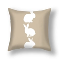 Beige linen Easter pillow cover featuring three white rabbit silhouettes in a square design - Beige Background Vertical Three White Rabbits Style (22DM9-22)