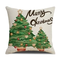 Housse de coussin en lin avec sapin aquarelle et lettrage Merry Christmas festif - 45x45cm (Housse Seule) / Style Arbre de Noël Aquarelle (22YM17-5)