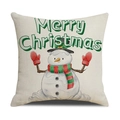 Housse de coussin de Noël en lin avec motif de bonhomme de neige et texte Merry Christmas - 45x45cm (Housse Seule) / Style Bonhomme de Neige avec Haut-de-Forme (22YM17-6)