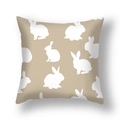 Beige linen Easter pillowcase with white rabbit silhouette print for sofa decoration - Beige Background Multi White Rabbit Silhouette Style (22DM9-24)