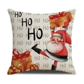 Housse de coussin de Noël en lin avec motif Père Noël et texte HO HO HO - 45x45cm (Housse Seule) / Style Père Noël Tenant une Boîte Cadeau (22YM17-7)