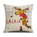 Housse de coussin de Noël en lin avec motif de renne sur fond beige naturel - 45x45cm (Housse Seule) / Style Renne avec Écharpe (22YM17-8)