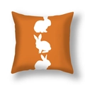 Orange Easter pillow cover with three white bunny silhouettes in modern minimalist style - Orange Background Vertical Three White Rabbits Style (22DM9-26)