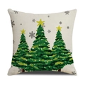 Housse de coussin de Noël en lin avec arbres aquarelles et étoiles sur fond beige - 45x45cm (Housse Seule) / Style Arbres de Noël en Étages (22YM17-9)