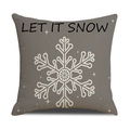 Housse de coussin Noël en lin taupe avec flocons de neige blancs et texte Let It Snow - 45x45cm (Housse Seule) / Style Flocon de Neige LET IT SNOW (22YM17-10)