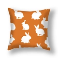 Easter linen pillowcase with white rabbit silhouettes on a vibrant orange background - Orange Background Multi White Rabbit Silhouette Style (22DM9-28)