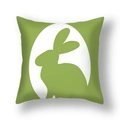 Easter linen pillow cover featuring a green rabbit silhouette inside a white egg design - Green Background Egg Shape Green Rabbit Style (22DM9-29)