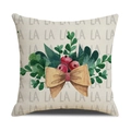 Housse de coussin en lin avec baies rouges, feuilles vertes et nœud marron - 45x45cm (Housse Seule) / Style Noeud à Baies (22YM17-12)