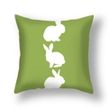 Linen Easter pillow cover with three white bunny silhouettes on a sage green background - Green Background Vertical Three White Rabbits Style (22DM9-30)