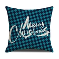 Housse de coussin de Noël en lin avec carreaux bleus et texte Merry Christmas - 45x45cm (Housse Seule) / Style Merry Christmas à Carreaux (22YM17-13)