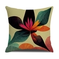 Linen pillow cover with colorful abstract floral pattern in orange and green tones - 45x45cm (1 Piece) / Abstract Flower Leaf Art Style (23YM22-1)