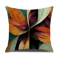 Linen square pillowcase featuring abstract colorful artistic leaf prints on white background - 45x45cm (1 Piece) / Red Orange Contrast Abstract Style (23YM22-2)