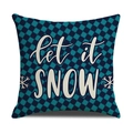 Housse de coussin de Noël en lin avec motif à carreaux bleus et texte let it SNOW - 45x45cm (Housse Seule) / Style Let It Snow à Carreaux (22YM17-15)