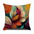 Linen pillow cover with colorful abstract floral patterns and botanical design - 45x45cm (1 Piece) / High Saturation Colored Print Style (23YM22-3)