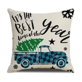 Housse de coussin de Noël en lin avec camion à carreaux bleus et sapin sur fond blanc - 45x45cm (Housse Seule) / Style Camion à Carreaux Bleus (22YM17-16)