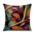 Vintage floral linen pillowcase featuring autumn leaves pattern in burgundy and orange - 45x45cm (1 Piece) / Burgundy Botanical Style (23YM22-4)