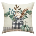 Detailed fabric texture of linen pillowcase with fall pumpkin and eucalyptus watercolor print - Cotton Jar and Pumpkin Style (23YM48-4)