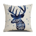 Housse de coussin de Noël en lin avec tête de renne à carreaux bleus et texte festif - 45x45cm (Housse Seule) / Style Voeux Tête de Cerf à Carreaux (22YM17-18)