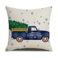 Housse de coussin de Noël en lin avec camion vintage à carreaux bleus et sapin de fête - 45x45cm (Housse Seule) / Style Merry Christmas Camion à Carreaux Bleus (22YM17-19)