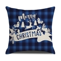 Housse de coussin de Noël à carreaux bleus et noirs avec motif renne Merry Christmas - 45x45cm (Housse Seule) / Style Merry Christmas à Carreaux Bleus et Noirs (22YM17-20)
