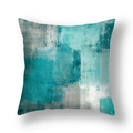 Modern teal and grey abstract oil painting print square polyester cushion cover - 45*45cm (Cover Only) / Teal Gray White Abstract Art Print (23CR11-5)