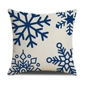 Housse de coussin Noël en lin avec imprimé flocon de neige bleu sur fond beige - 45x45cm (Housse Seule) / Style Grand Flocon Bleu Marine (22YM17-22)