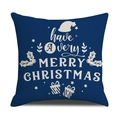 Housse de coussin Noël en lin bleu marine avec texte blanc et motifs cadeaux festifs - 45x45cm (Housse Seule) / Style Texte Merry Christmas Bleu Marine (22YM17-23)