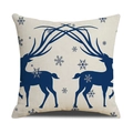 Housse de coussin de Noël en lin avec silhouette de renne bleu marine et flocons - 45x45cm (Housse Seule) / Style Renne Symétrique et Flocon (22YM17-24)