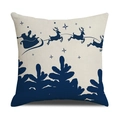 Housse de coussin de Noël en lin avec motif bleu foncé du traîneau du Père Noël - 45x45cm (Housse Seule) / Style Forêt Traîneau de Rennes Bleu Marine (22YM17-25)