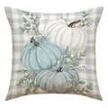 Linnen kussensloop met herfstpompoen graphics voor Thanksgiving decoratie in huis - Gingham Drie Pompoenen (23YM45-3)