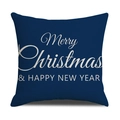 Housse de coussin de Noël en lin bleu marine avec lettrage blanc Merry Christmas - 45x45cm (Housse Seule) / Style Merry Christmas Nouvel An Bleu Marine (22YM17-26)