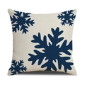 Housse de coussin de Noël en lin blanc cassé avec motif flocon de neige bleu - 45x45cm (Housse Seule) / Style Flocon Unique Bleu Marine (22YM17-27)