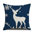 Housse de coussin de Noël en lin bleu marine avec silhouette de renne blanc et neige - 45x45cm (Housse Seule) / Style Scène de Neige Renne Bleu Marine (22YM17-28)