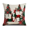 Housse de coussin de Noël en lin avec motif de renne et sapins en tartan écossais - 45x45cm (Housse Seule) / Style Pin et Renne à Carreaux (22YM17-29)
