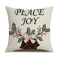 Housse de coussin de Noël en lin avec texte PEACE JOY et motif de cloche à carreaux - 45x45cm (Housse Seule) / Style PEACE JOY (22YM17-30)
