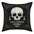 Detail van Halloween linnen kussensloop met schedel, spinnenweb en 31 oktober opdruk - 45*45cm (Zonder kussenvulling) / Schedel Patroon (23YM54-2)