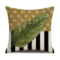 Funda de cojín cuadrada con hoja tropical sobre lentejuelas doradas y rayas - Monstera Empalme Punto Oro Raya (23YM18-1)