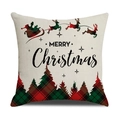 Housse de coussin de Noël en lin avec silhouette de traîneau et texte festif - 45x45cm (Housse Seule) / Style Arbre de Noël et Traîneau à Carreaux (22YM17-31)