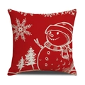 Housse de coussin de Noël rouge en lin avec imprimés bonhomme de neige et flocons - 45x45cm (Housse Seule) / Style Flocon et Bonhomme de Neige Rouge (22YM17-33)
