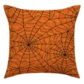 Dettaglio della federa per cuscino Halloween in lino con ragnatela e motivo zucca - 45x45 cm / Stile Tela di Ragno (23YM60-2)