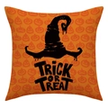 Dettaglio copricuscino Halloween in lino con motivo zucca e stampa cappello da strega - 45x45 cm / Stile Cappello da Strega (23YM60-3)