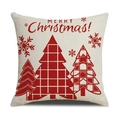 Housse de coussin en lin avec texte Merry Christmas rouge et motifs de sapins festifs - 45x45cm (Housse Seule) / Style MERRY Christmas Rouge (22YM17-34)