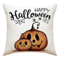 Fodera per cuscino in lino di Halloween con scritta Happy Halloween e zucche - 45x45cm / Stile Due Zucche HAPPY Halloween (23YM58-4)
