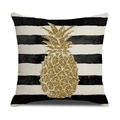 Funda de cojín vintage con rayas negras y decoración de piña dorada impresa - Rayas Piña Dorada (23YM18-5)