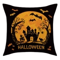 Halloween linen pillow cover with orange moon, ghost castle, and pumpkin graphics - 18x18 Inch / Castle Pumpkin Style (23YM60-4)